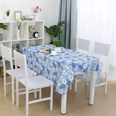 Blue Daisy Vinyl Rectangle Table Cover Flower Tablecloth 54  X 71  Washable • $17.09