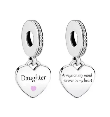 Daughter Memorial Charm Always Forever In Heart 💜 Genuine 925 Sterling Silver • £17