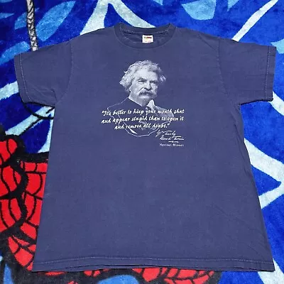 2000s Y2K Mark Twain Quote Hannibal Missouri Tourist Blue T-Shirt Size Large • $19.01