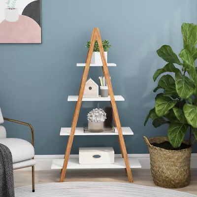 Solid Bamboo Wood Oxford “A”Frame Ladder Display Bookshelf • $92
