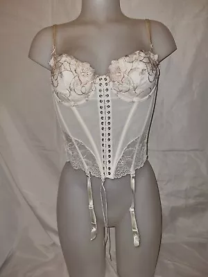 Gorgeous Cream BALLET Underwired Boned Corset Basque Top Suspenders Size 36B • £7.99