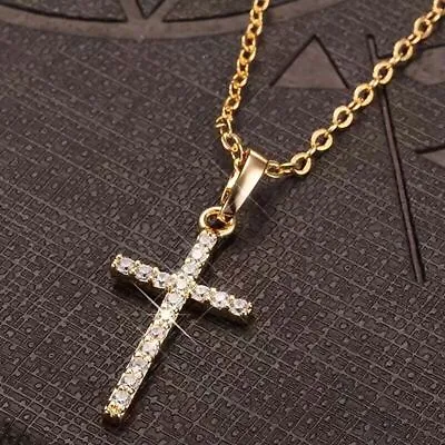 925 Silver Crystal Cross Pendant Chain Necklace Womens Mens Jewelry Choker Cheap • $3.65
