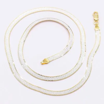 4.5mm Reversible Herringbone Chain Necklace 14K Yellow Gold-Plated Silver 925 • $74.79