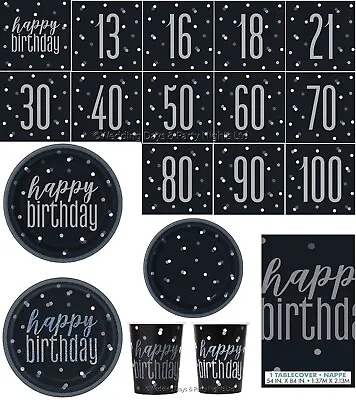 Black + Silver Napkins Serviette Plates Tablecloth Cups Birthday Party Decor • £2.88