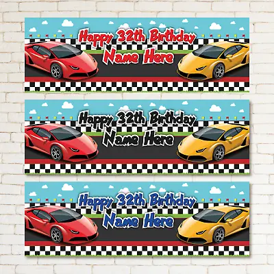 2 Personalised Birthday Banner Super Fast Car Racing Track Children Party Poster • £3.69
