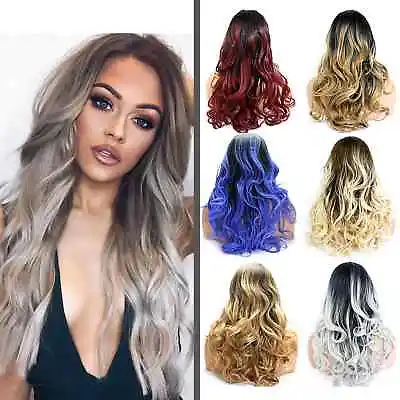 Ladies 3/4 Wig Clip In On Hair Piece Ombre Two Tone Wavy 22  UK SELLER • £9.99