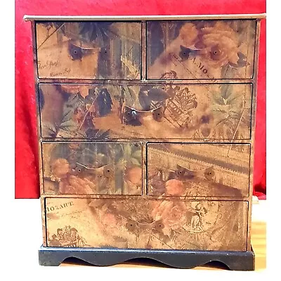 Vintage Wooden Miniature Chest Of Drawers Jewelry Box Grand Concert Wallpaper Fi • $123.75