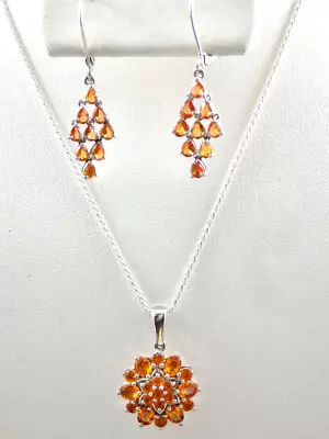 Orange Spessartite Garnet Cluster Pendant And Dangle Cluster Earrings Sterling • $110