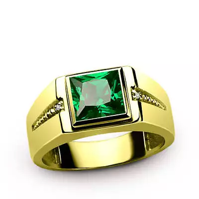 Men's Emerald Ring 10K Yellow Gold And Natural Diamonds Statement Men's Ring • $639