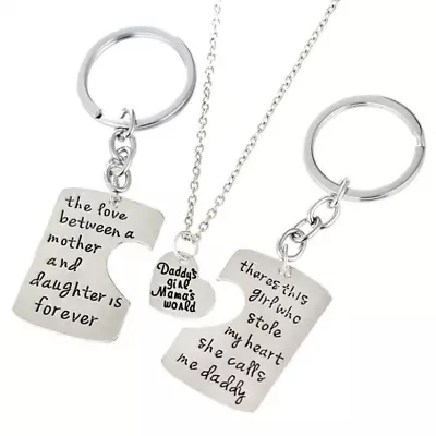 Mother Father Daughter Necklace Key Chain Pendant Family 3Pc Daddys Girl Mom Dad • $3.79