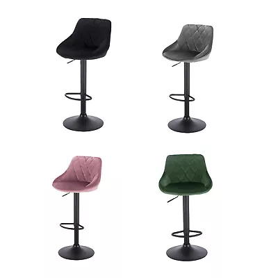 1x Breakfast Bar Stool W/ Velvet Padded Swivel Gas Lift Kitchen Cafe Barstool • £53.99