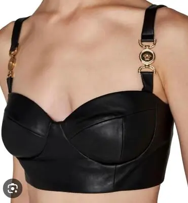 Versace Black Leather Bustier Top Size 38 • $950