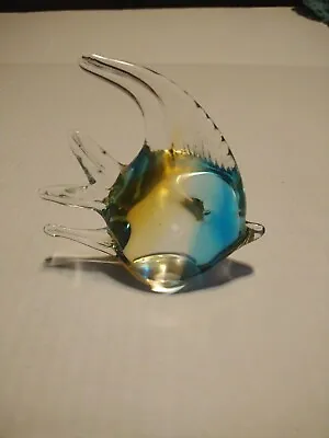 Art Glass Blue Green & Brown Angel Fish Hand Blown Murano Style Figurine • $25