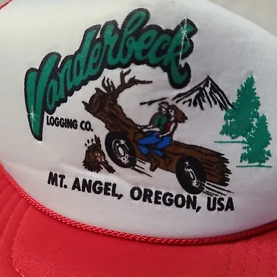 Logger Trucker Spotted Owl Venderbeck Logging Red Mesh Hat Mt. Angel Oregon • $10