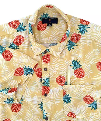 Margaritaville Hawaiian Shirt XL Yellow Orange AOP Pineapple Tropical Fun Beach • $16.29