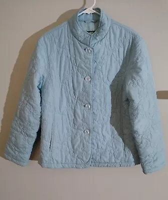 Cabela's Quilted Jacket Women's Size Medium Embroidered Floral Blue Stand Collar • $12.99