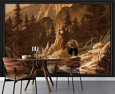 3D Mountain Forest Bear Self-adhesive Removeable Wallpaper Wall Mural Sticker 40 • $115.81