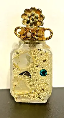 ANTIQUE MINIATURE BEJEWELED GLASS  & METAL TOPPER Perfume Bottle-UNUSUAL • $35