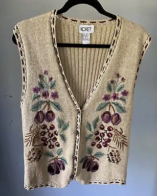 Vintage Koret Knitted Vest With Flowers  Sweater Buttons Sleeveless Top Casual • $20