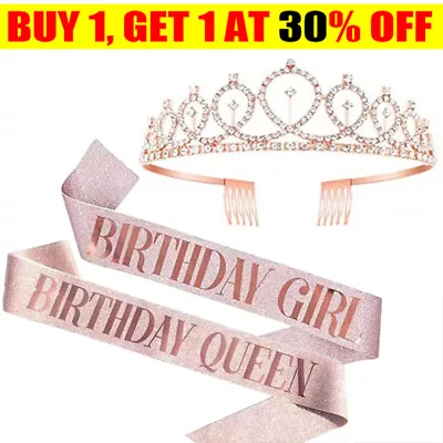 Rhinestone Birthday Crown Birthday Sash Women Girls Queen Birthday Party Tiara • £5.99