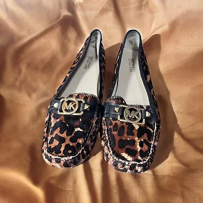 Michael Kors Womens Brown Animal Print Hair Calf Slip On Flat Shoes Size 11 M • $25.99