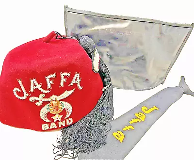 Jaffa  Shriners Fez Hat Red  Felt Rhinestones Masonic Band Italy Case & Jaff Tie • $24.57