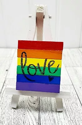 Rainbow LGBTQ Gay Pride Wood Refrigerator Magnet Tabletop Display W/ Easel LOVE • $11.99