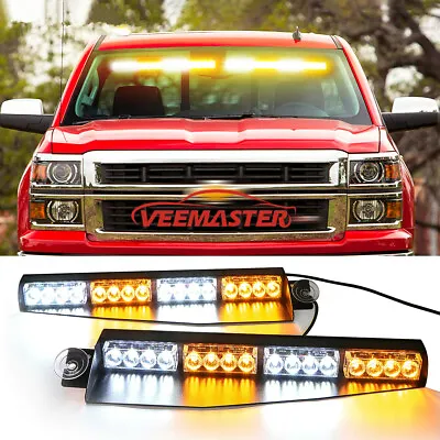 35  32 LED Emergency Warning Visor Mount Dash Strobe Light Bar White Amber • $72