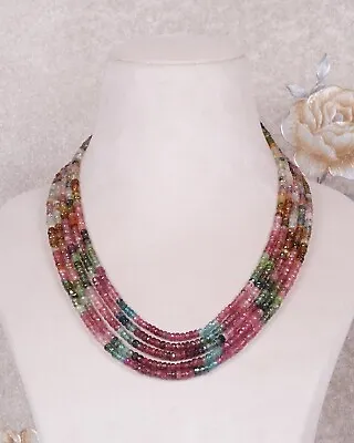 Multi Tourmaline Beads Necklace Semi Precious Gemstone Jewelry Gift For Her 5str • $155.66