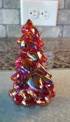 2.75  Small Red Carnival Iridescent Christmas Tree Figurine Mosser Glass USA • $13.95