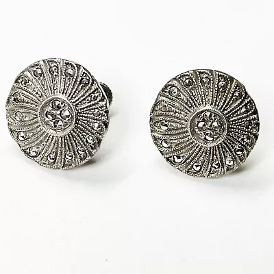 VTG Sterling Silver - Round ART DECO & Marcasite Earrings. 925 • $15.99