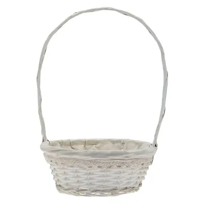 £11.70 • Buy Large Wicker Bridesmaid Flower Girl Confetti Petal Basket White Lace Trim