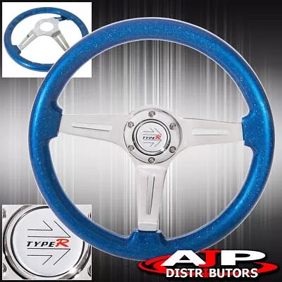 Type-R Metallic Blue Wood Aluminum Center Deep Dish 3 Spoke Steering Wheel • $66.99