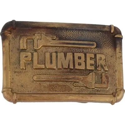 Brass Plumbing Plumber Pipe Wrench Tool Pipefitter Gift 70s Vintage Belt Buckle • $35