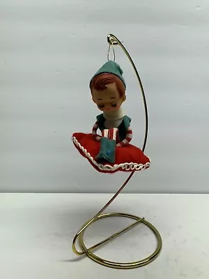 Vintage Rubber Face 4” Knee Hugger Pixie Elf On Pillow Ornament Made In Japan • $24.95