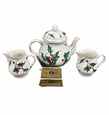 VILLEROY & BOCH HOLLY TEAPOT & 2 CREAMERS Vitro Porcelaine High Tea Pot • $131.99