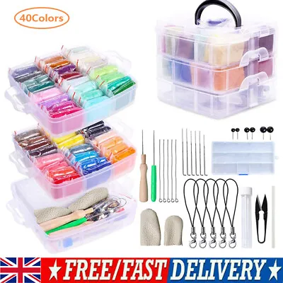 Handmade Needle Felting Starter Kit Roving Wool Set With Tool DIY Craft Material • £20.97