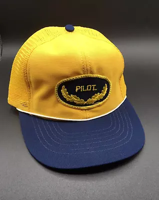 Vintage Yellow Gold Navy PILOT Baseball Trucker Hat SnapBack OSFM Taiwan NOS • $7.46