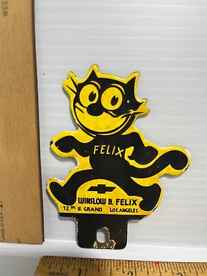 Vintage Chevrolet Porcelain Sign - Felix The Cat License Ad Topper Auto Gas Sign • $120