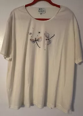 Quacker Factory Women’s Top Off White Dragonflies Size 2X NEW • $16.99