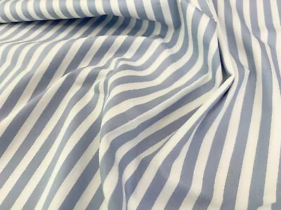 Cotton Fabric - Pale Blue & White Stripe Print Craft Fabric Material Metre • £7.99