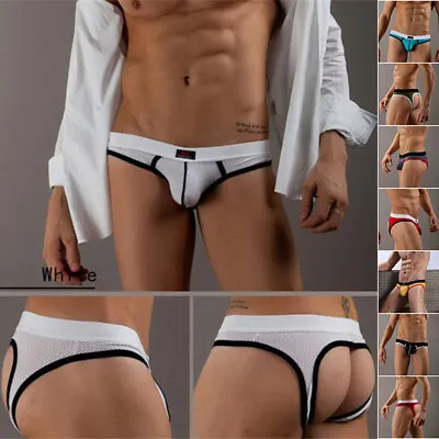 Sexy Mens Butt Lift Gay Jockstrap Underwear Ice Silk Open Back Pouch Undies • $5.69