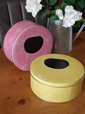 2 Small Round Cake Cookie  Sweet Storage Tins Pink & Yellow Coconut Rolls  New • £5.99