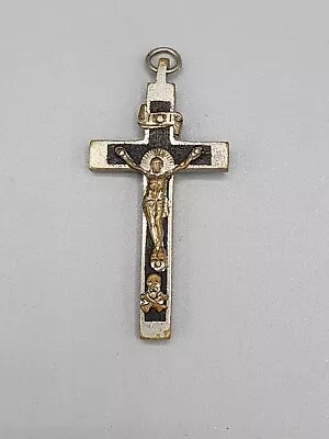 Vintage Crucifix INRI Jesus Christ  Pectoral  Cross Inlaid Ebony Wood Prayer  • $15