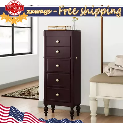 Wood Jewelry Armoire Cabinet Storage 5 Drawers Chest Necklace Hooks Bedroom Home • $163.50