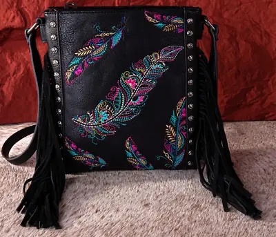Montana West Concealed Carry Purse Black Western Cross Body Bag NEW Feathers • $54.99