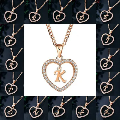 £2.34 • Buy Womens Ladies Rose Gold Silver Love Heart Initial Alphabet Letter Chain Necklace