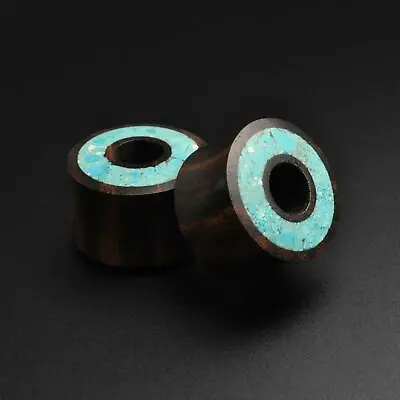 £7.99 • Buy Wooden Tunnels | Sono Wood Double Flare Tunnel With Crushed Turquoise Halo Inlay