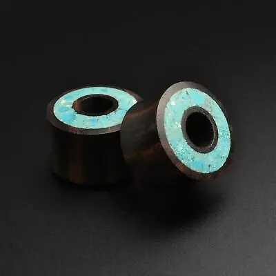 £7.99 • Buy Wooden Tunnels | Sono Wood Double Flare Tunnel With Crushed Turquoise Halo Inlay