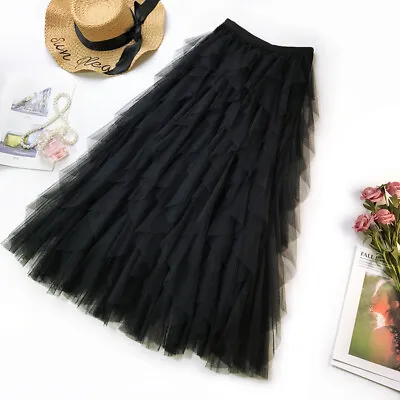 £15.99 • Buy Women High Waist Mesh Tutu Maxi Skirts Sheer Net Tulle Pleated Leyard Long Dress